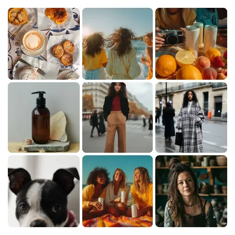 Preview of a 9-photo grid collage: nine sample photos in a 3×3 grid.