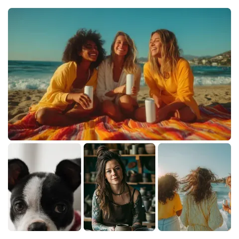 Preview of a 4-photo collage: one wide sample photo on top and three smaller ones in a row below.