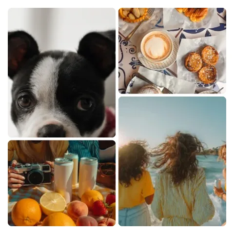 Preview of a staggered collage: four sample photos in two columns, with the dividing lines at different heights.