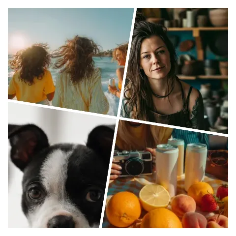 Preview of a tilted grid collage: four sample photos in two rows of two, divided by slanted lines.