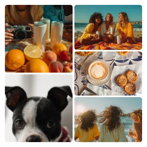 Preview of a mosaic collage: two sample photos stacked on the left and three stacked on the right.