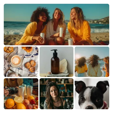 Preview of a 7-photo collage: one wide sample photo on top and six smaller ones below in two rows of three.