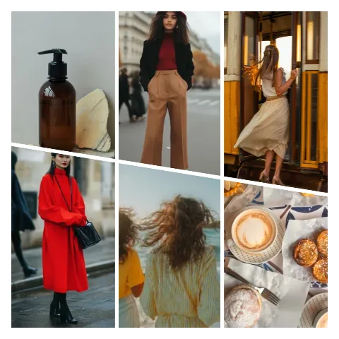 Preview of a diagonal grid collage: six sample photos in two rows of three, with a slanted line between the rows.