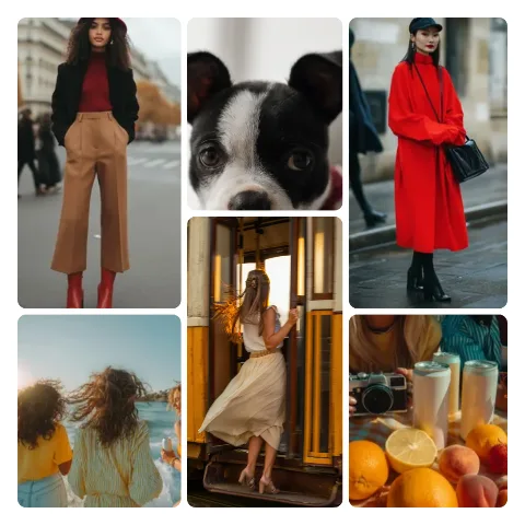 Preview of a staggered collage: six sample photos in three columns, with the dividing lines at different heights.
