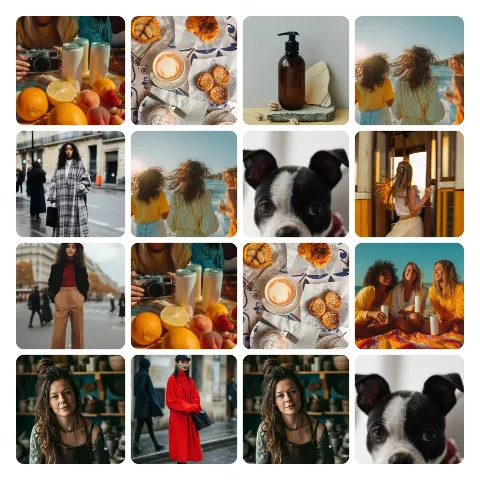 Preview of a 16-photo grid collage: sixteen sample photos in a 4×4 grid.