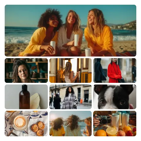 Preview of a 10-photo collage: one wide sample photo on top and nine smaller ones below in a 3×3 grid.